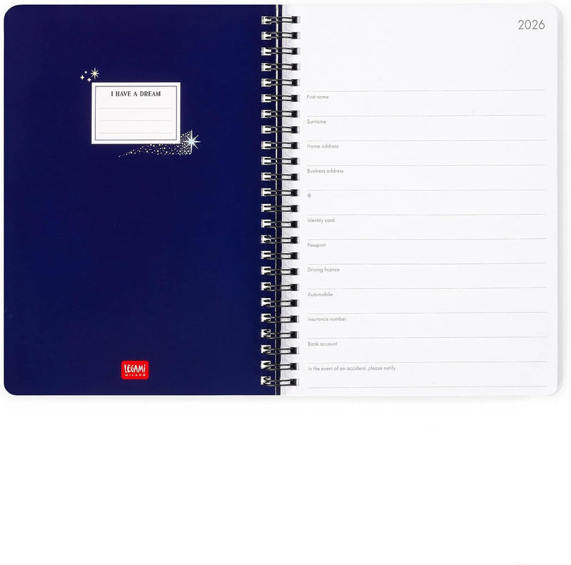 Agenda 12 Mesi Legami Settimanale Spiralata Large 2026 Stars con Chiusura ad Elastico