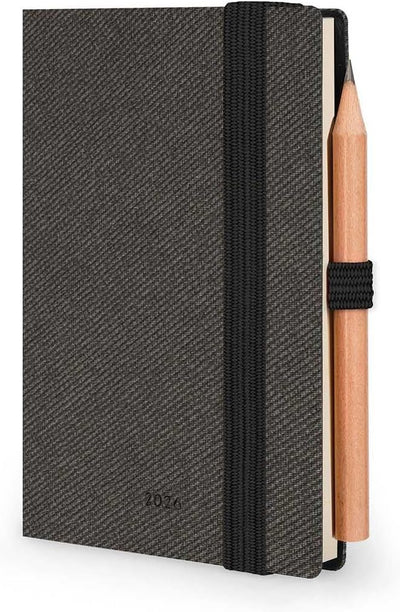 Agenda 12 Mesi Legami Bi-Giornaliera Mini con Rubrica e Matita 2026 Deep Graphite con Chiusura ad Elastico