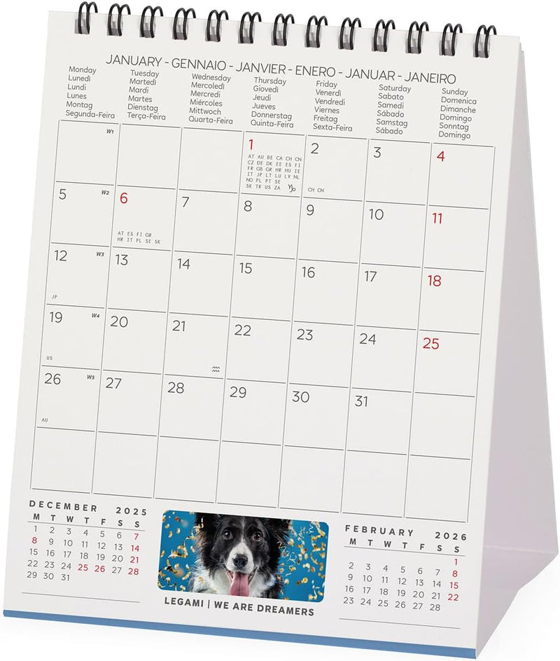 Calendario da Tavolo 12 Mesi Legami con Planner Annuale 2026 Supawstar 12 x 14,5 cm