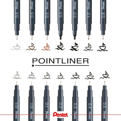 Marcatore a Penna Pentel Pointliner Pigment con Punta 0,8 mm Nero