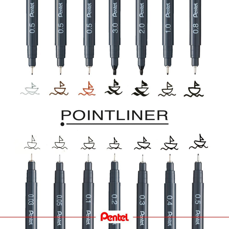 Marcatore a Penna Pentel Pointliner Pigment con Punta 0,8 mm Nero