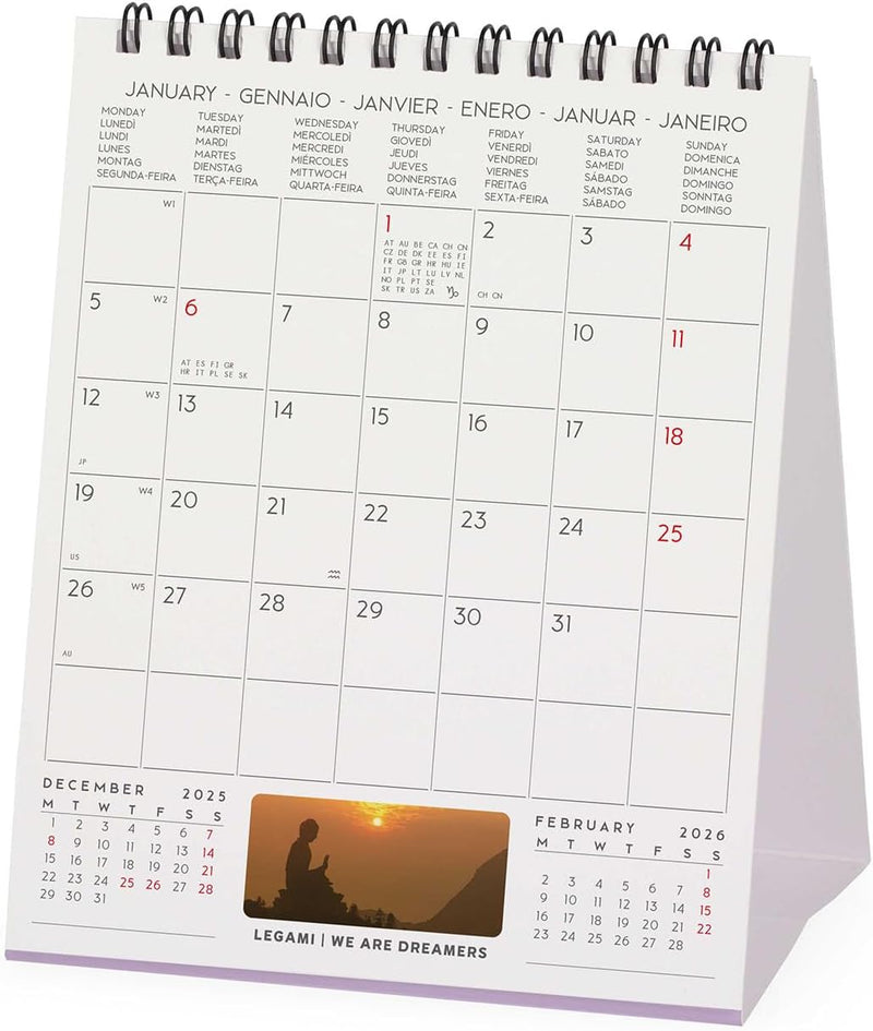 Calendario da Tavolo 12 Mesi Legami con Planner Annuale 2026 Peace of Mind 12 x 14,5 cm