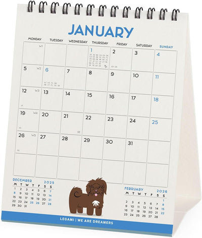 Calendario da Tavolo 12 Mesi Legami con Planner Annuale 2026 Dogs of The World 12 x 14,5 cm