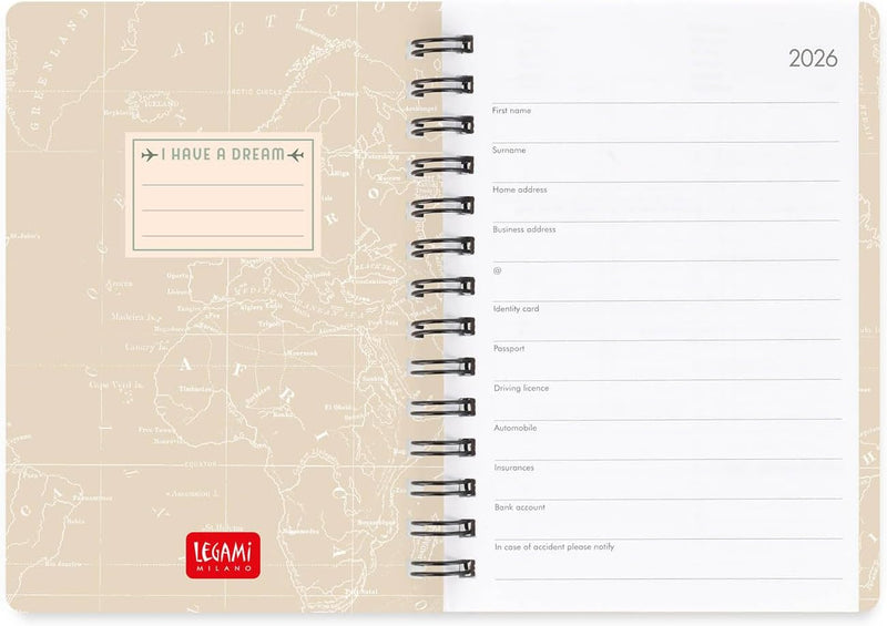 Agenda 12 Mesi Legami Settimanale Small Spiralata 2026 Travel con Chiusura ad Elastico