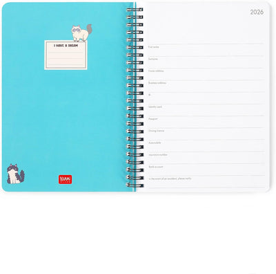 Agenda 12 Mesi Legami Settimanale Spiralata Large 2026 Kitty con Chiusura ad Elastico