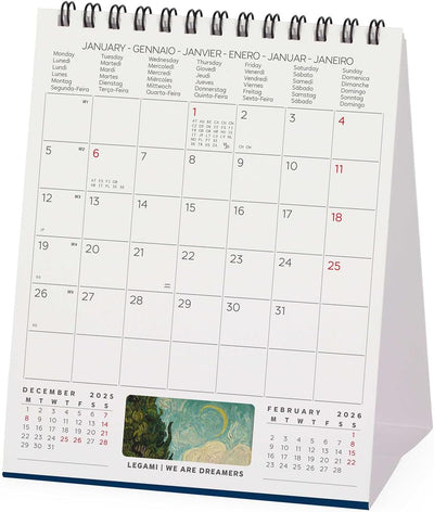 Calendario da Tavolo 12 Mesi Legami con Planner Annuale 2026 Vincent Van Gogh 12 x 14,5 cm
