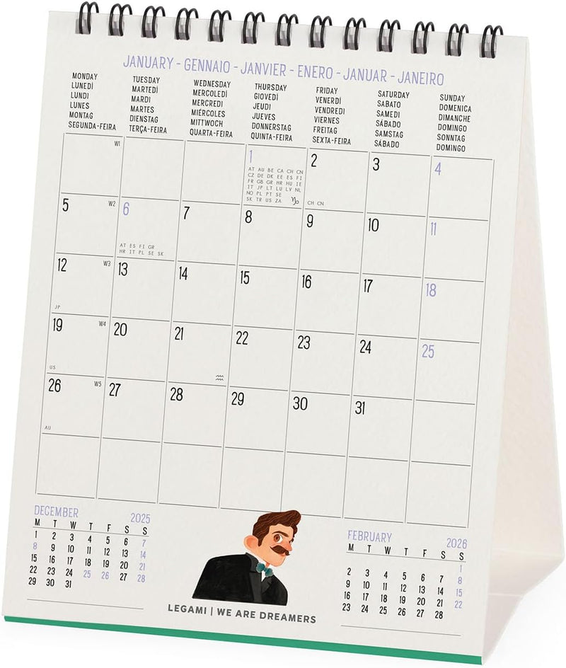 Calendario da Tavolo 12 Mesi Legami con Planner Annuale 2026 Book Lover&