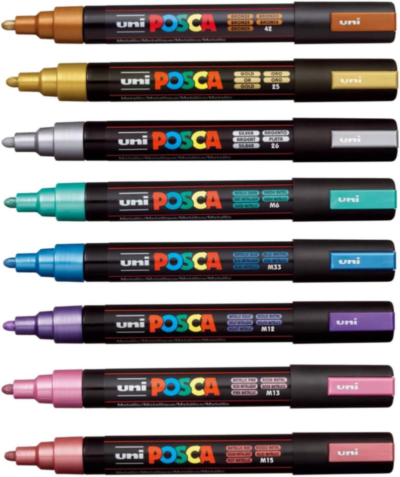 Pennarelli Marcatore a Tempera Uni Posca Metal a Punta Media - 8 pezzi