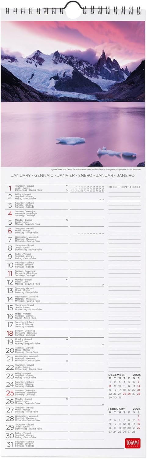 Calendario da Parete 12 Mesi Legami con Planner Annuale 2026 Sunsets 16 x 49 cm