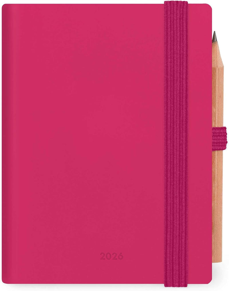 Agenda 12 Mesi Legami Bi-Giornaliera Mini con Rubrica e Matita 2026 Raspberry con Chiusura ad Elastico