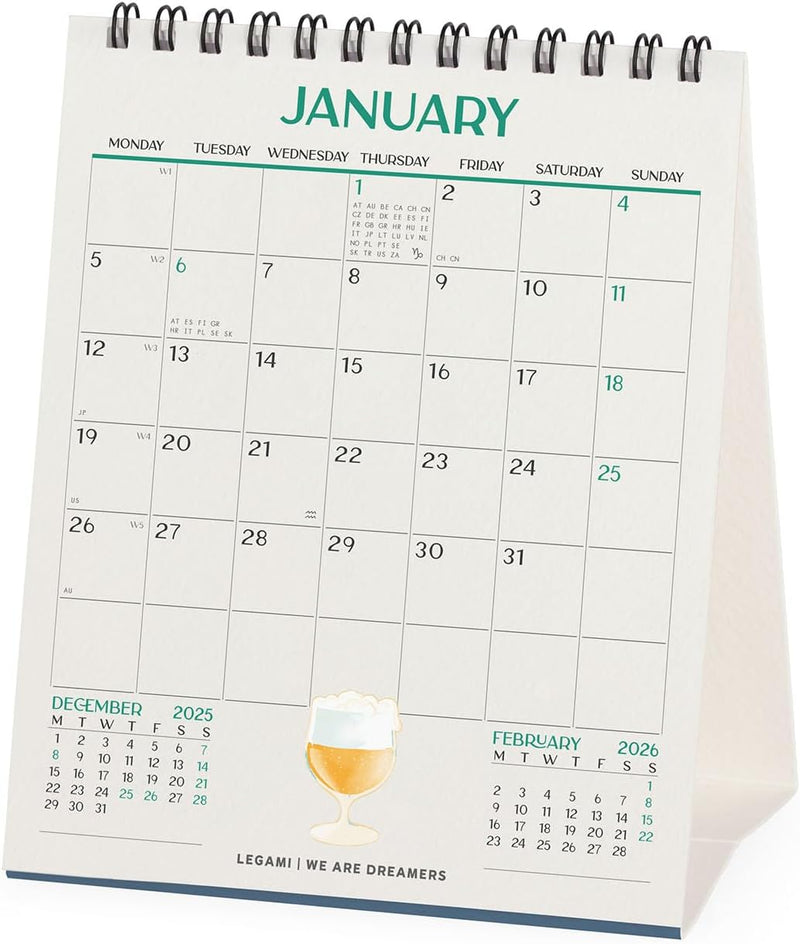 Calendario da Tavolo 12 Mesi Legami con Planner Annuale 2026 Beer 12 x 14,5 cm