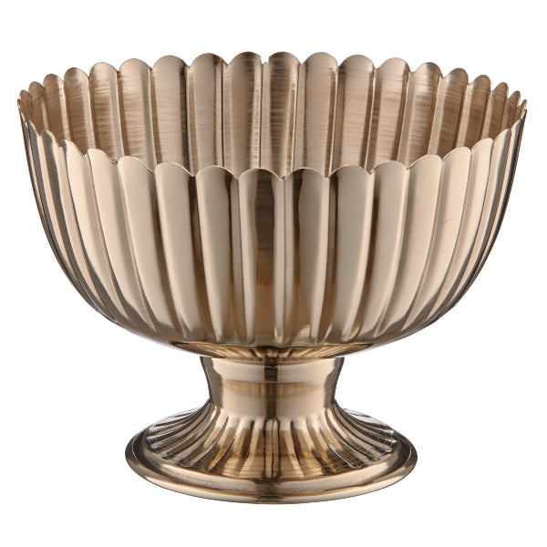Coppa in Metallo Scanalato con Piede Argento 20 x 15 cm