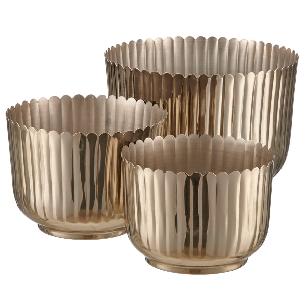 Vaso in Metallo Scanalato Argento 20 x 20 x 14,5 cm