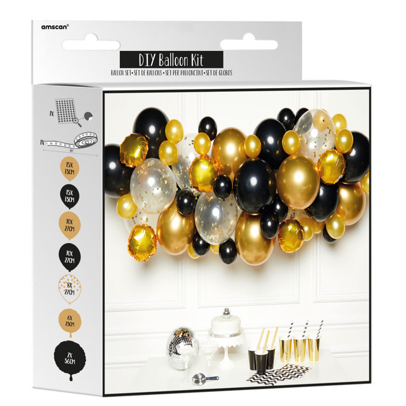 Arco di Palloncini in Lattice Oro e Nero - 66 pezzi