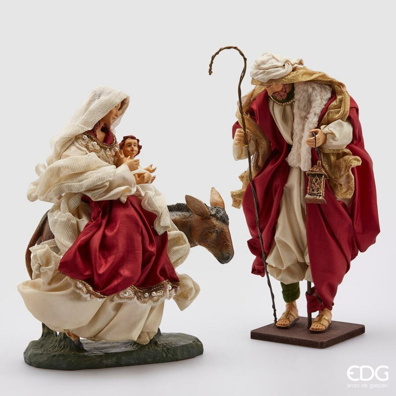Natività con Asinello in Tessuto e Legno Bordeaux 36 cm - 2 pezzi