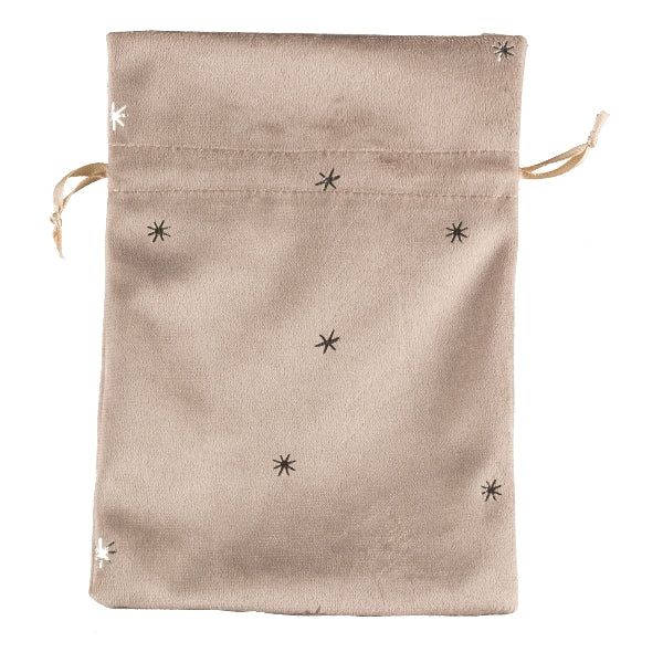 Sacchetto in Velluto con Stelle Foil Beige 15 x 20 cm