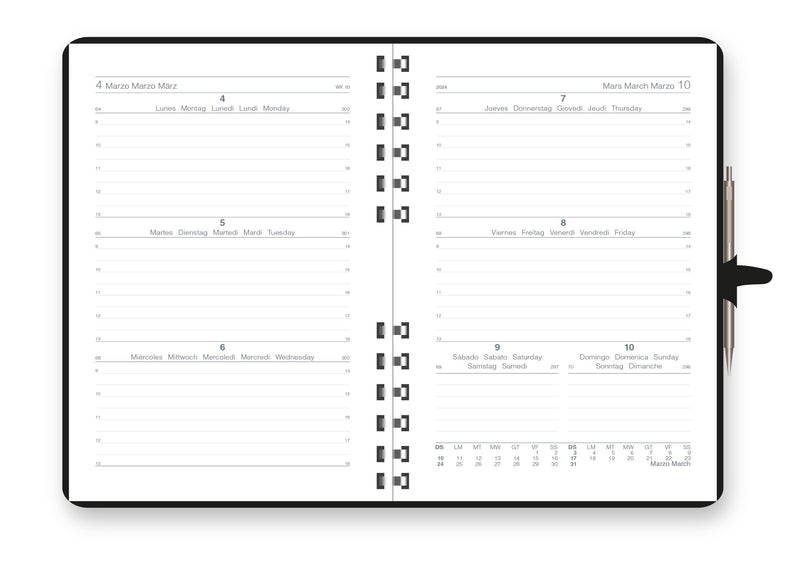 Agenda 12 Mesi Settimanale 2026 Spiralata Intempo Mood in Cuoio Rigenerato Nero 17 x 24 cm
