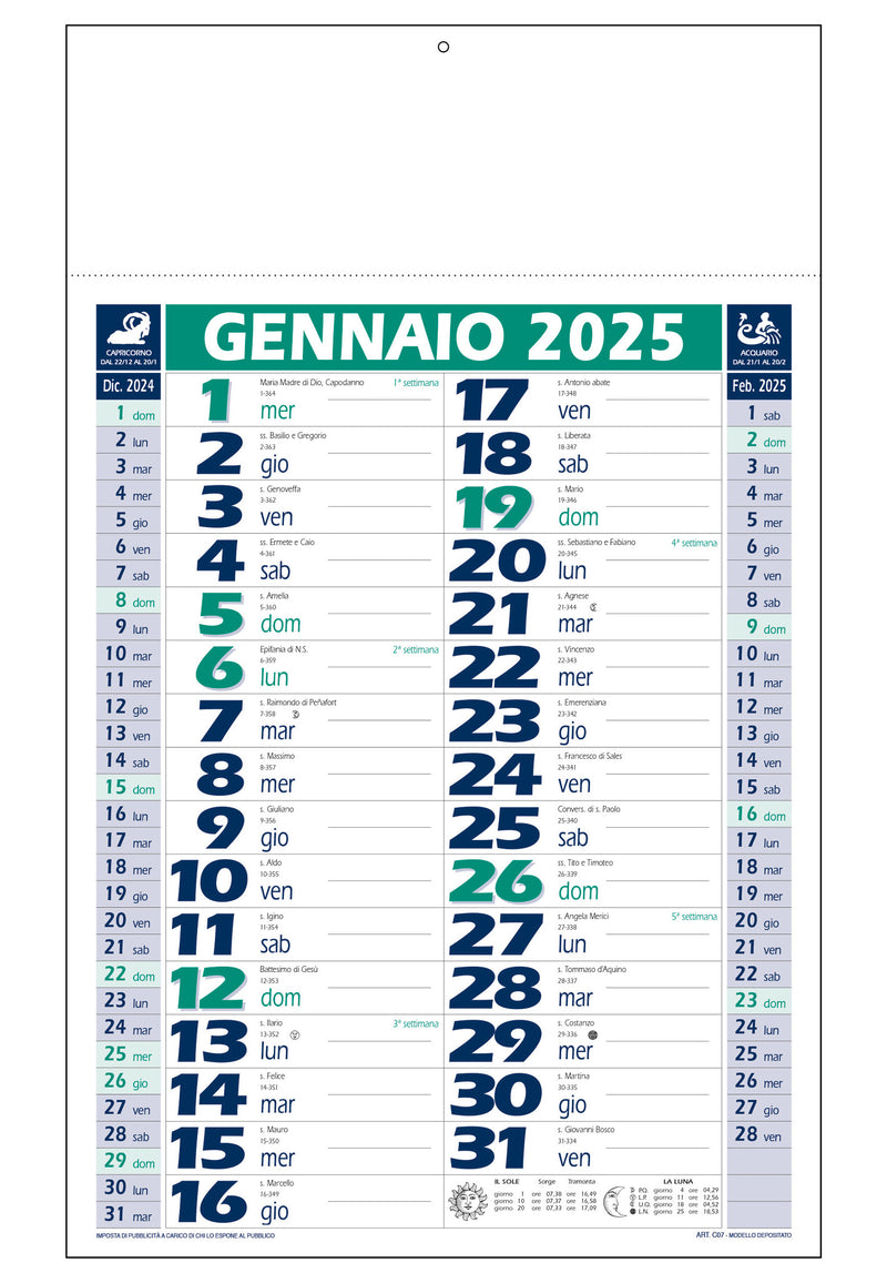 Calendario Olandese Termosaldato Blu e Verde 29 x 47 cm