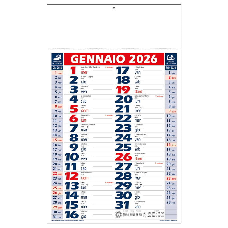 Calendario Olandese Intempo 2026 Termosaldato Blu e Rosso 29 x 47 cm