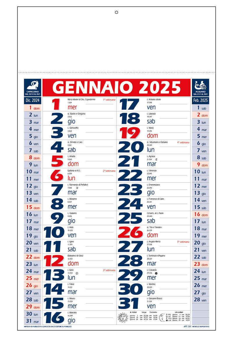 Calendario Olandese Termosaldato Blu e Rosso 29 x 47 cm