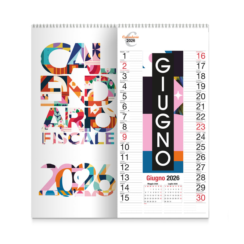 Calendario da Muro Spiralato Intempo 2026 con Scadenze Fiscali 70 x 33 cm