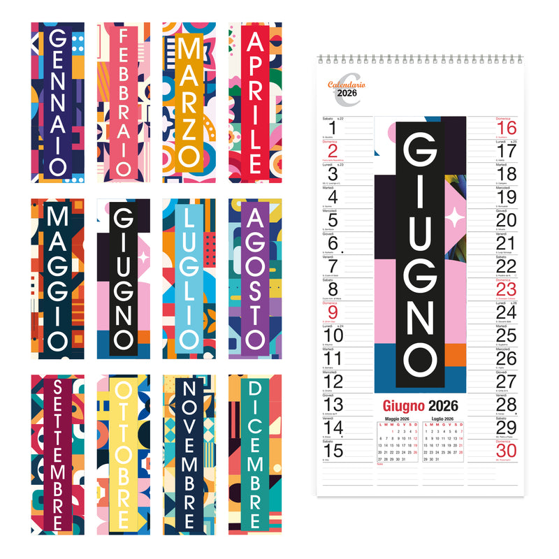 Calendario da Muro Spiralato Intempo 2026 con Scadenze Fiscali 70 x 33 cm