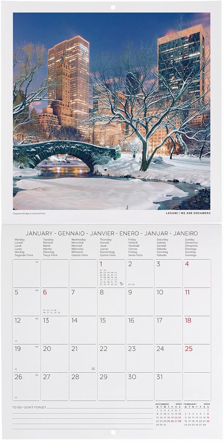 Calendario da Parete 12 Mesi Legami con Planner Annuale 2026 New York 18 x 18 cm
