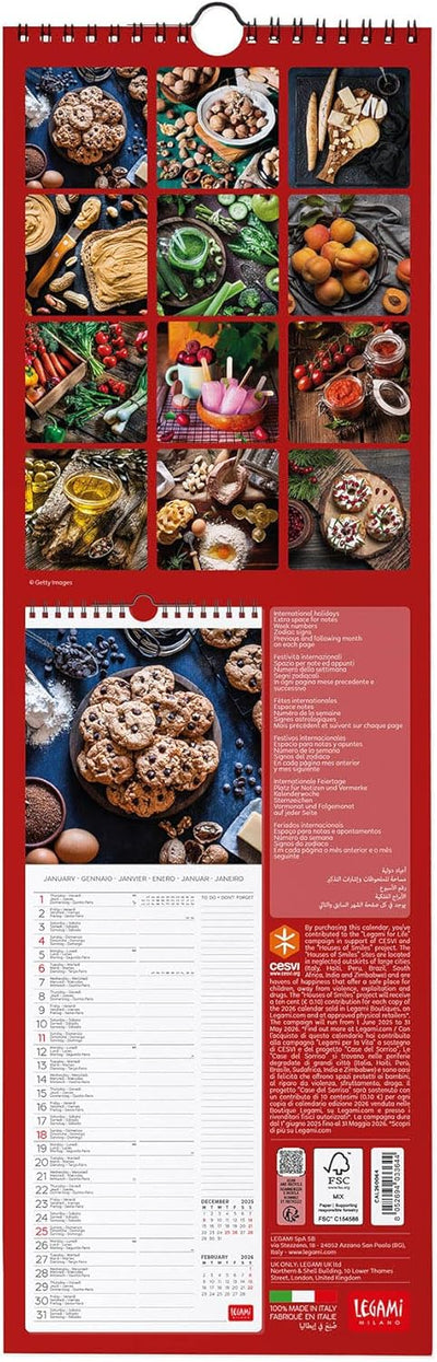 Calendario da Parete 12 Mesi Legami con Planner Annuale 2026 Kitchen 16 x 49 cm