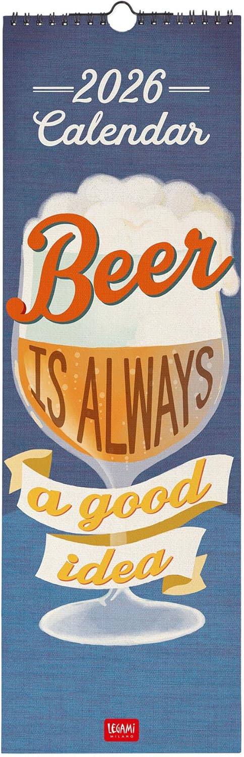 Calendario da Parete 12 Mesi Legami con Planner Annuale 2026 Beer 16 x 49 cm