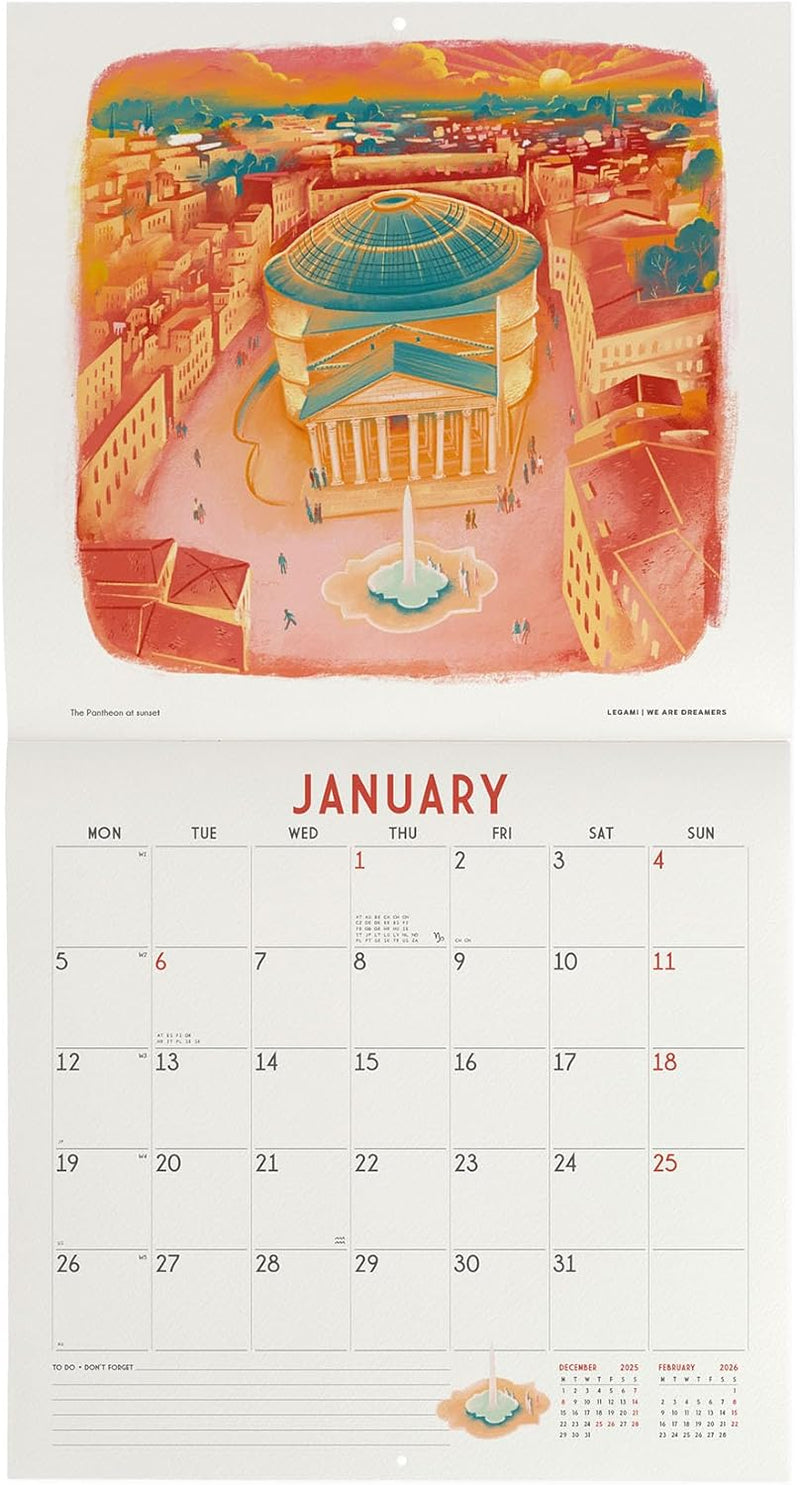 Calendario da Parete 12 Mesi Legami con Planner Annuale 2026 Rome 30 x 29 cm