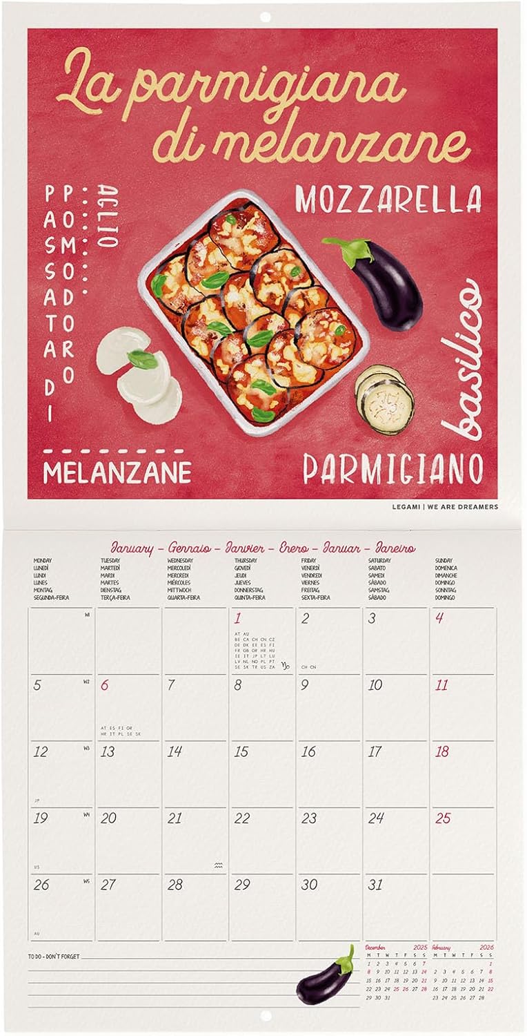 Calendario da Parete 12 Mesi Legami con Planner Annuale 2026 La Dolce Vita 18 x 18 cm