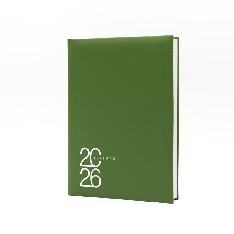 Agenda 12 Mesi Giornaliera Intempo Text 2026 a Blocco Fisso in Balacron Verde - 15 x 21 cm