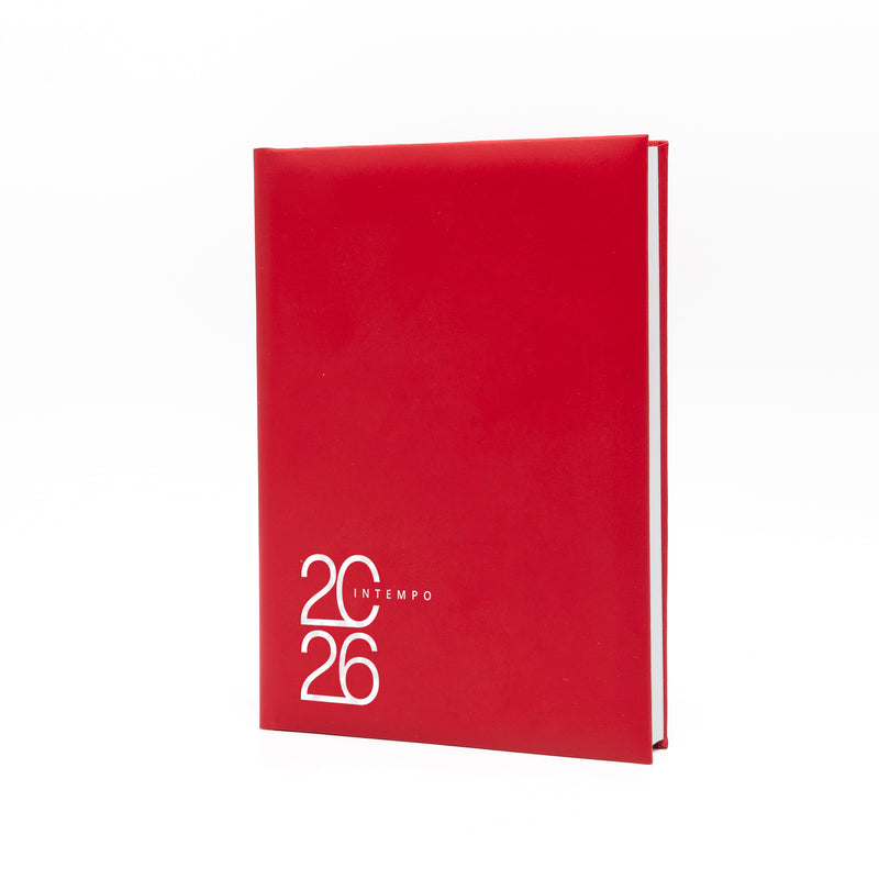Agenda 12 Mesi Giornaliera Intempo Text 2026 a Blocco Fisso in Balacron Rosso - 15 x 21 cm