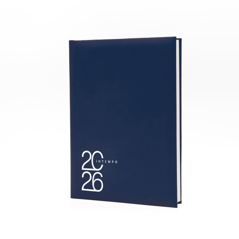 Agenda 12 Mesi Giornaliera Intempo Text 2026 a Blocco Fisso in Balacron Blu - 15 x 21 cm