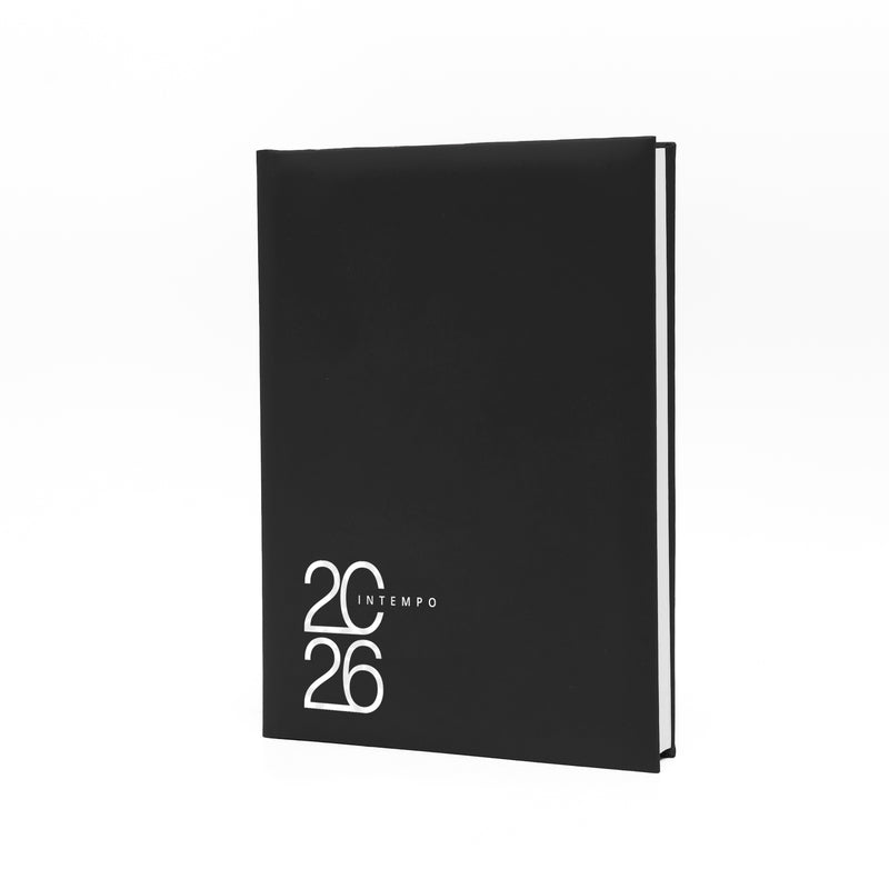 Agenda 12 Mesi Giornaliera Intempo Text 2026 a Blocco Fisso in Balacron Nero - 15 x 21 cm