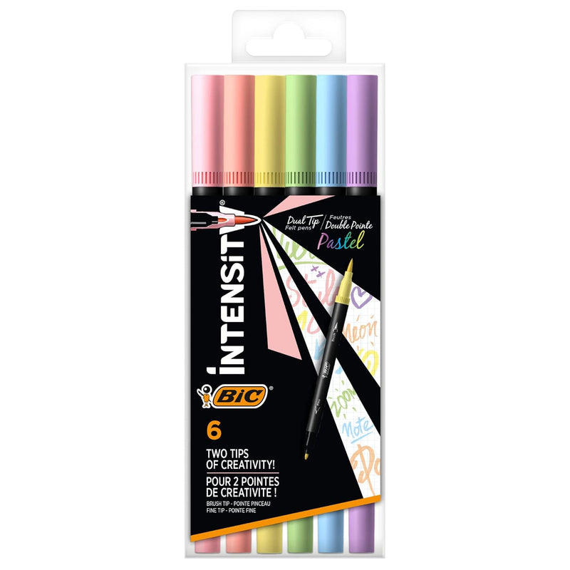 Pennarelli Bic Dual Tip Intensity Pastel con Doppia Punta - 6 pezzi