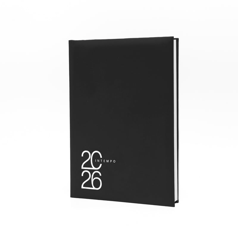 Agenda 12 Mesi Giornaliera Intempom Text 2026 a Blocco Fisso in Balacron Nero - 17 x 24 cm