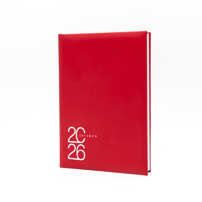 Agenda 12 Mesi Giornaliera Intempo Text 2026 a Blocco Fisso in Balacron Rosso - 21 x 30 cm
