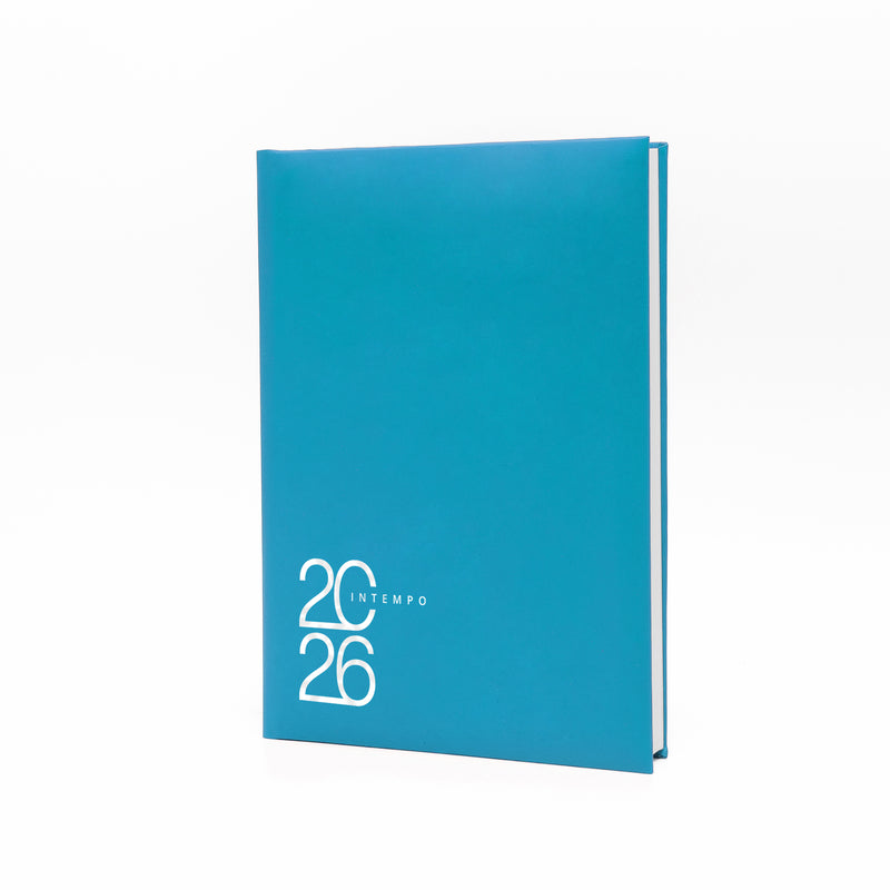 Agenda 12 Mesi Giornaliera Intempo Text 2026 a Blocco Fisso in Balacron Azzurro - 21 x 30 cm