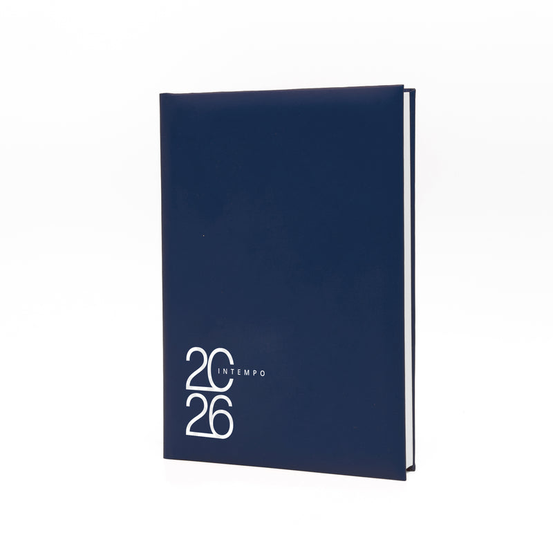 Agenda 12 Mesi Giornaliera Intempo Text 2026 a Blocco Fisso in Balacron Blu - 21 x 30 cm