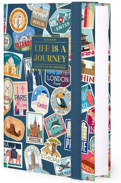Agenda 12 Mesi Legami Giornaliera Fotografica Small 2026 Travel Stickers con Chiusura ad Elastico