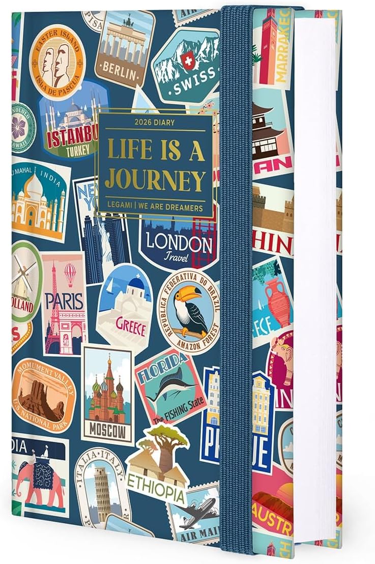 Agenda 12 Mesi Legami Giornaliera Fotografica Small 2026 Travel Stickers con Chiusura ad Elastico