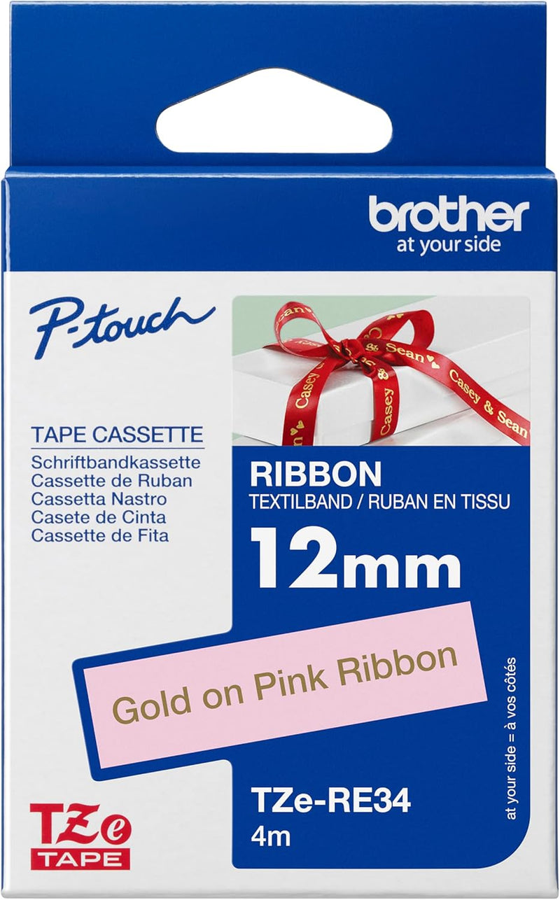 Cassetta Nastro in Tessuto Laminato Originale Brother Oro su Rosa 12 mm