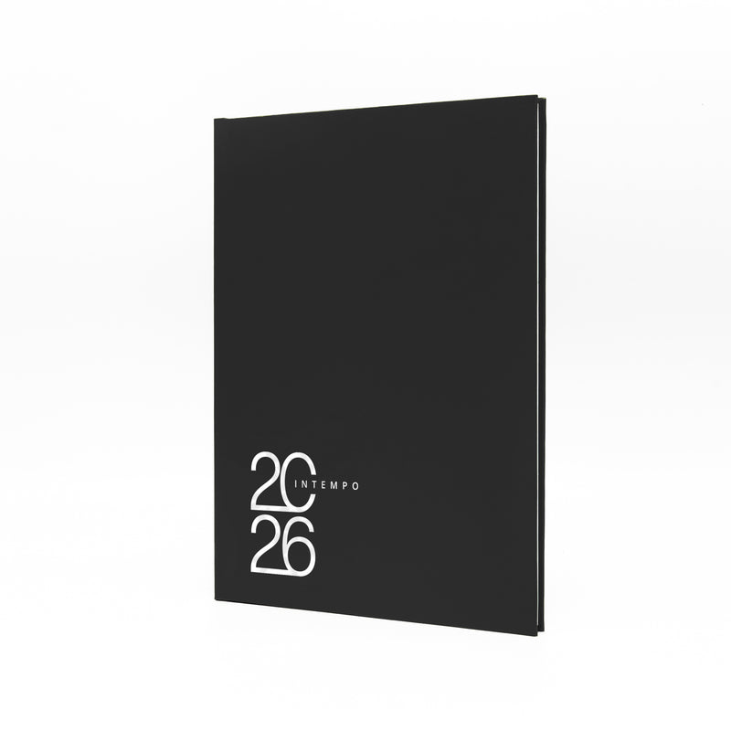 Agenda 12 Mesi Settimanale Intempo Text 2026 in Balacron Nero 17 x 24 cm