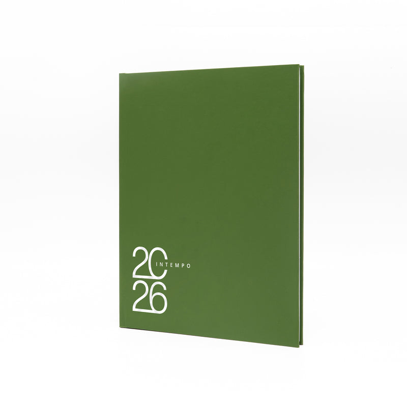 Agenda 12 Mesi Settimanale Intempo Text 2026 in Balacron Verde 21 x 26 cm