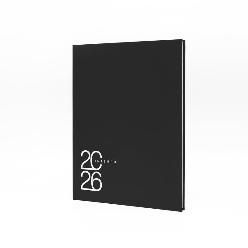 Agenda 12 Mesi Settimanale Intempo Text 2026 in Balacron Nero 21 x 26 cm