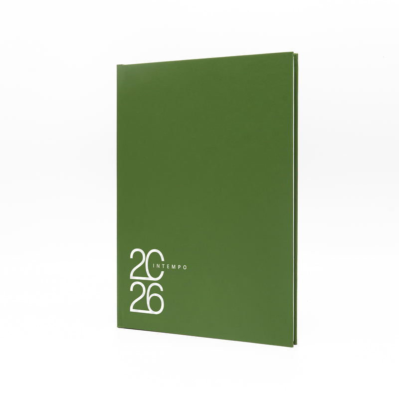 Agenda 12 Mesi Settimanale Intempo Text 2026 in Balacron Verde 21 x 30 cm