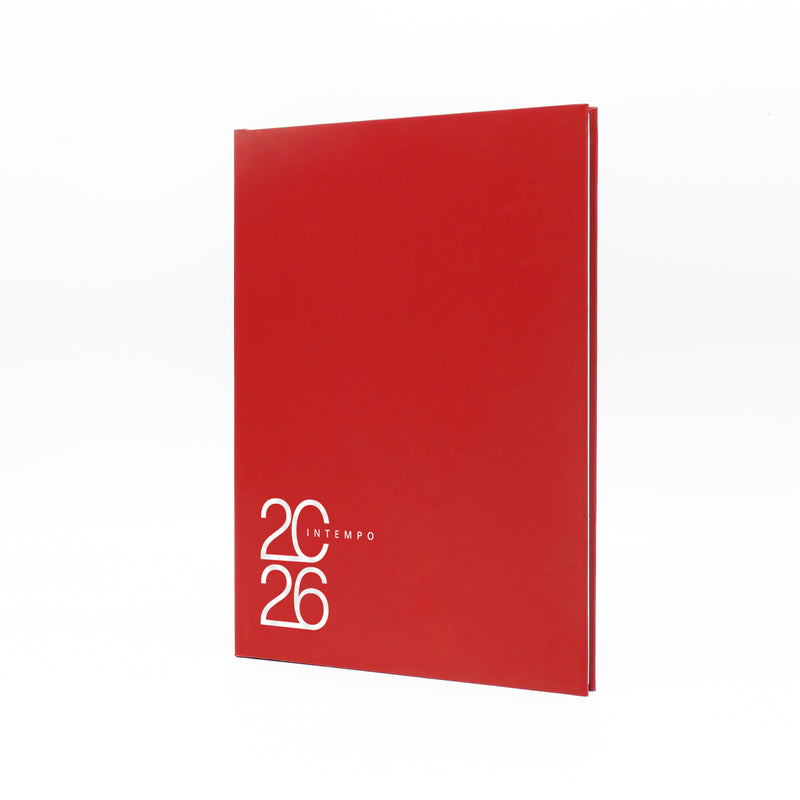 Agenda 12 Mesi Settimanale Intempo Text 2026 in Balacron Rosso 21 x 30 cm