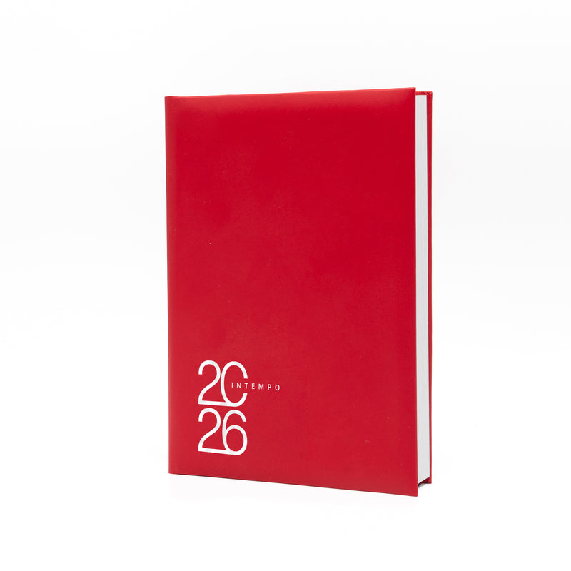 Agenda 12 Mesi Giornaliera a 2 Pagine per Giorno Intempo Text 2026 in Balacron Rosso 21 x 30 cm