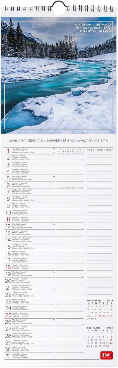 Calendario da Parete 12 Mesi Legami con Planner Annuale 2026 4 Seasons 16 x 49 cm